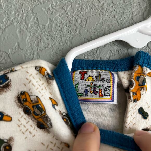 Tad Little Vintage Boys 6-9 Months Onesie bodysuit Blue Tan Trucks - Picture 4 of 7
